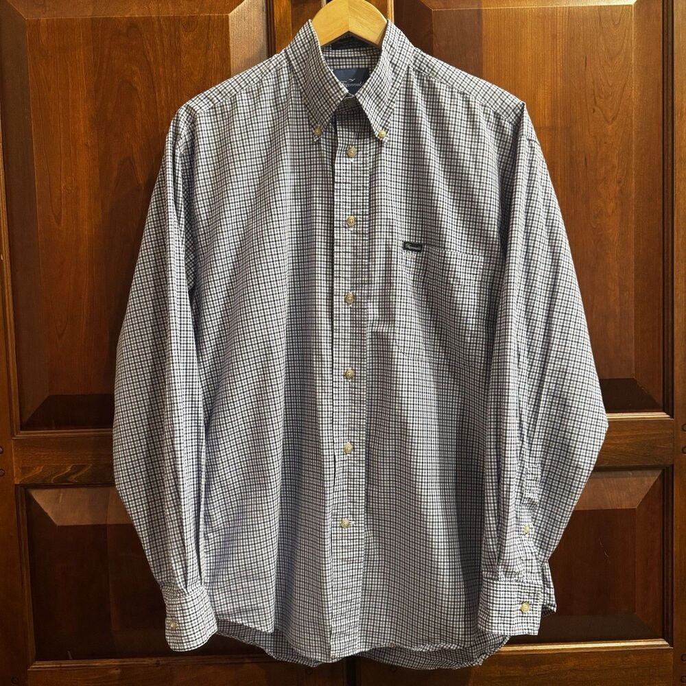 Faconnable Men’s Button Down Blue Plaid Long Sleeve Cotton Shirt Medium